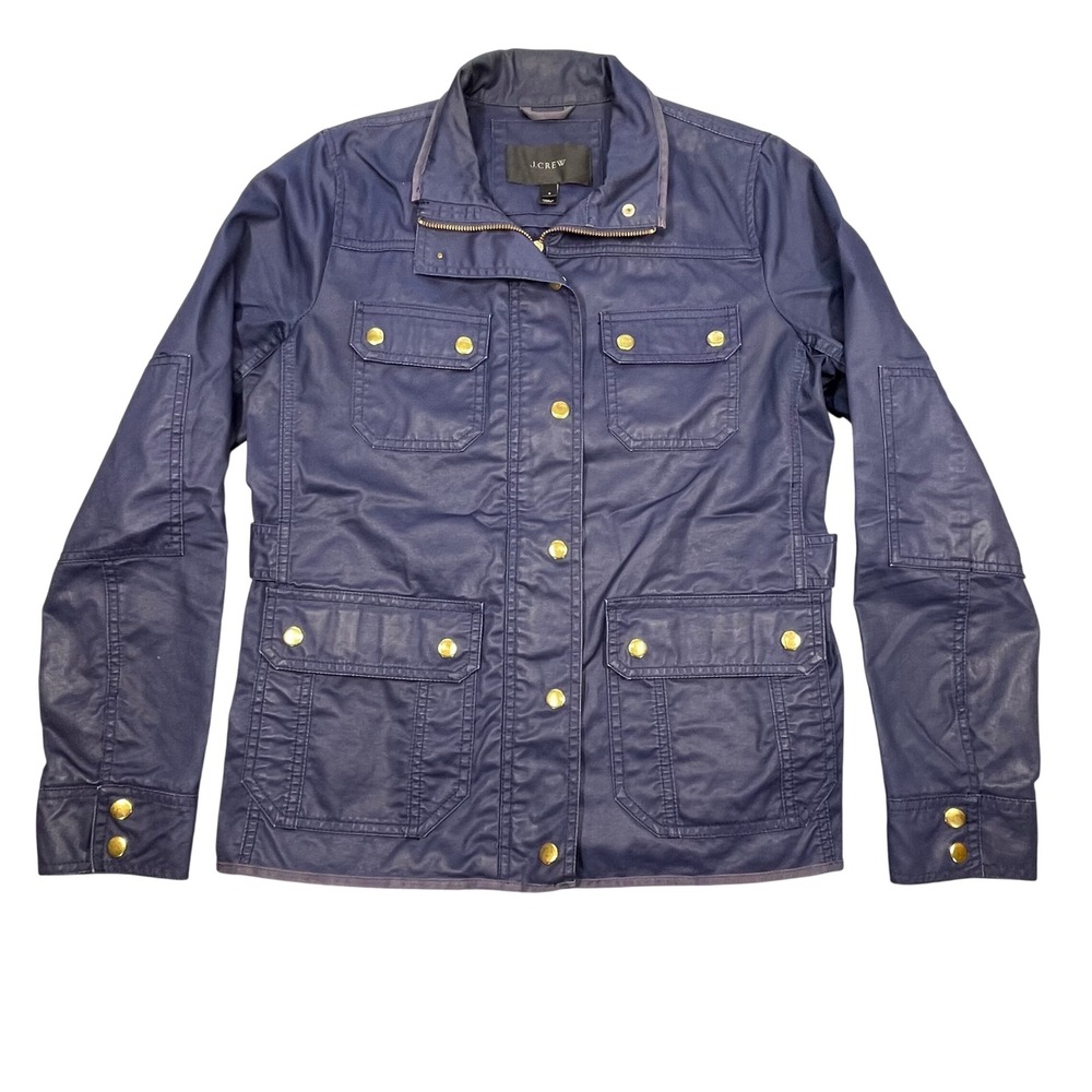 J.Crew Navy Blue Waxed Cotton Utility Field Jacket Women Size S